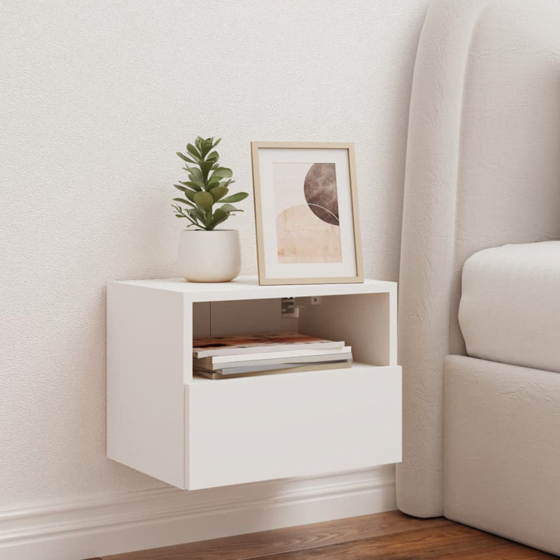 Baheejah Engineered Wood Glass  TV Stand, White, 15.7"H x 15.7"L x 11.2"W