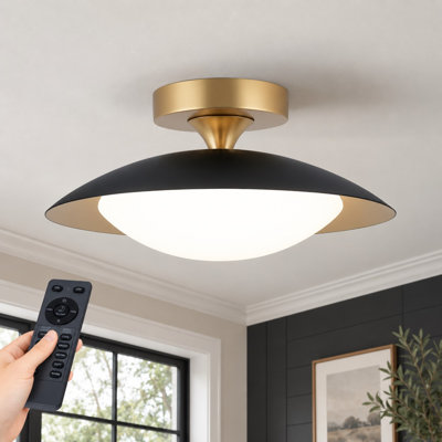 Modern 11.8in LED Semi Flush Mount Ceiling Light with Remote Dimmable 5CCT 2700K-6500K Mid Century Modern Black Close to Ceiling Light Fixture for Kitchen Hallway Laundry Room