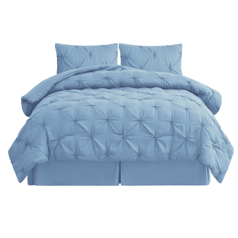 Classic Spring Pintuck Comforter Set, Blue, King Comforter + 2 King Shams