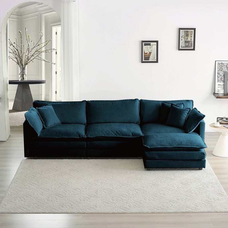 Canapé modulaire surdimensionné en L avec repose-pieds réversible en chenille bleue Free Combination Comfy Upholstery, Bleu