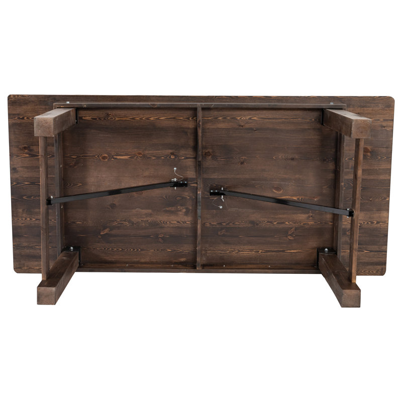 Dejon Rectangular Rustic Solid Pine Folding Dining Table by Flash Furniture, Mahogany, 30"H x 84"L x 40"W