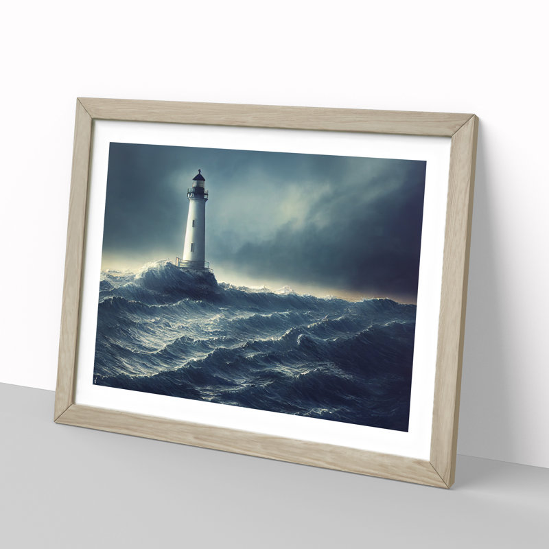Enviable Lighthouse - Single Picture Frame Print, 34cm H x 46cm W x 2cm D, Oak