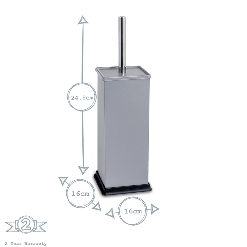 Harbour Housewares - 2x Square Toilet Brushes with Holder - Toilet Cleaning Brush Set with Non Slip Base, Grey