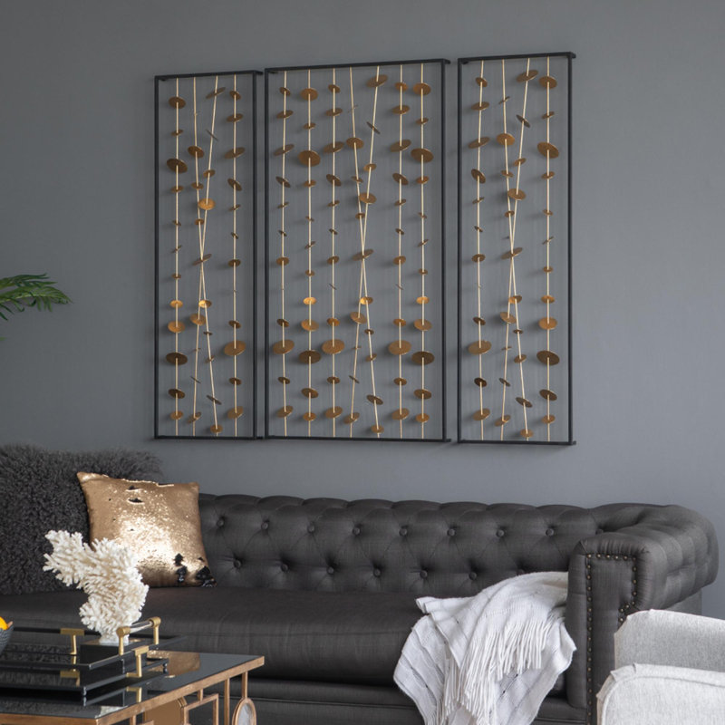 Ensemble de 3 décorations murales en métal avec cadre noir