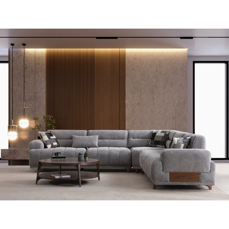Alfa Mobti Extendable Sectional, Gray Boucle
