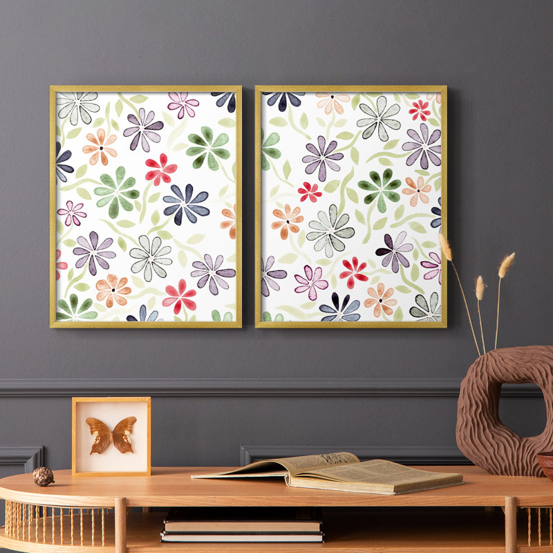 «Faded Flowers I», reproduction encadrée de qualité supérieure - prête à être accrochée - aucun clou requis - aucun clou requis