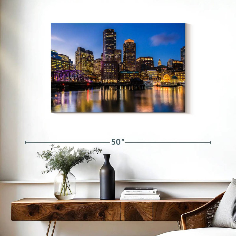 Ravi illuminé l'horizon de Boston, H 24 po x l 36 po