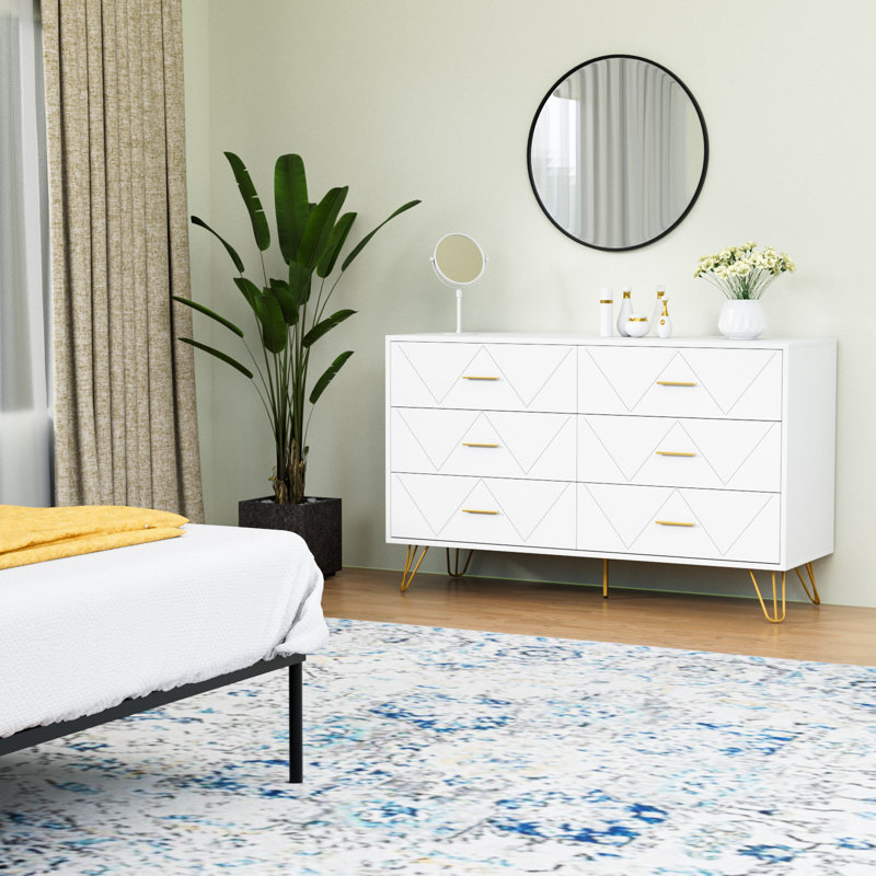 Commode double 6 tiroirs l 47,24 po, Blanc