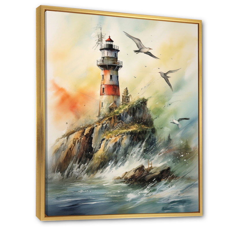 Océan tour de guet V sur toile, H 40 po x l 30 po x P 1,5 po, Cadre flottant doré