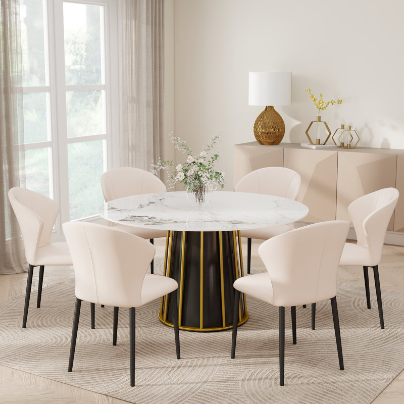 53.14" Modern Round Sintered Stone Dining Table, Pattaferi