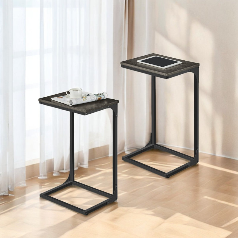 C-shaped End Table, Set Of 2, 26.3" H x 11.8”D x 15.7”W, Black
