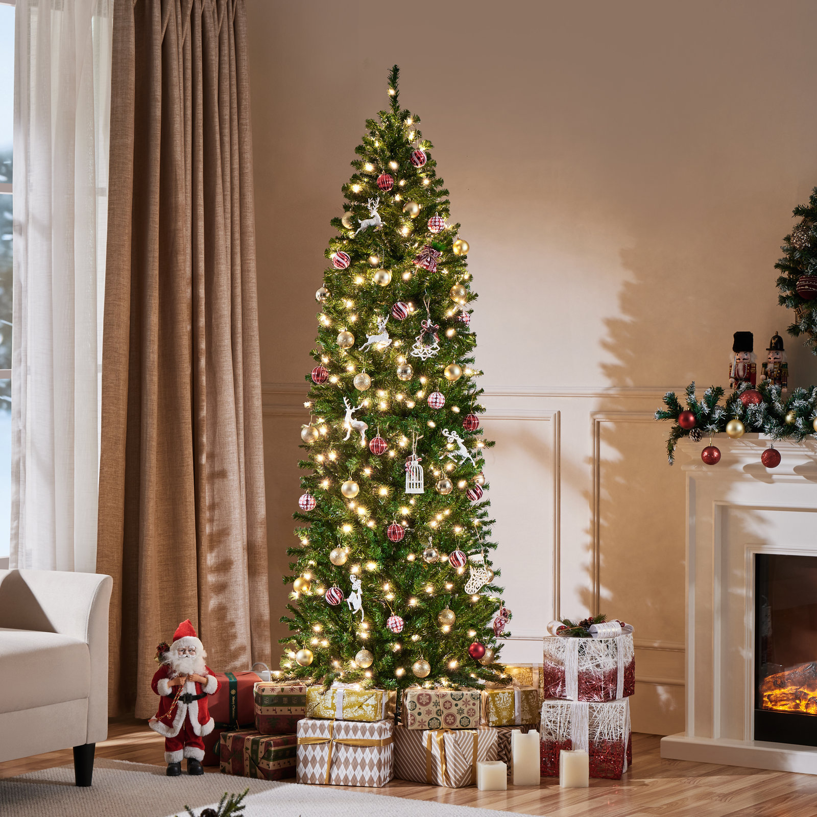 Nyle Pencil Pre-Lit Spruce Christmas Tree, 6', Pre-Lit