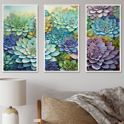 Soft Colors Succulent Flower Field Florescence IV - Flower Field Wall Art Living Room Set