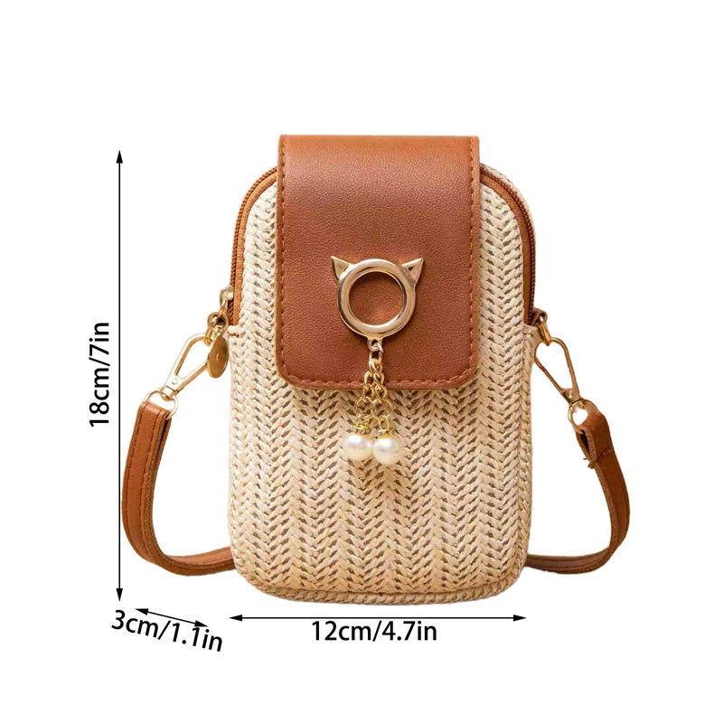 Sac à dos sac à bandoulière en paille tissé avec sac à bandoulière, Brown