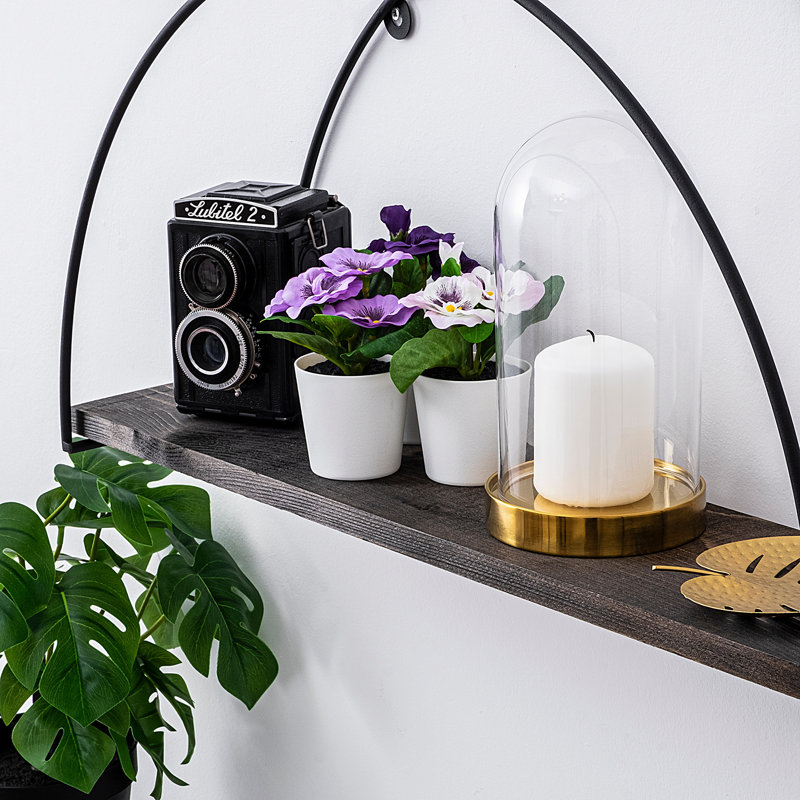 Modern Industrial Wall Shelf, 23.6 x 11.0 x 5.9 inches | 100% Spruce Wood with 15 mm Thickness & Metal Frame (6 mm) | Stylish Black & Walnut Design | Holds up to 7.7 lbs | Perfect for Home Décor & Storage Solutions