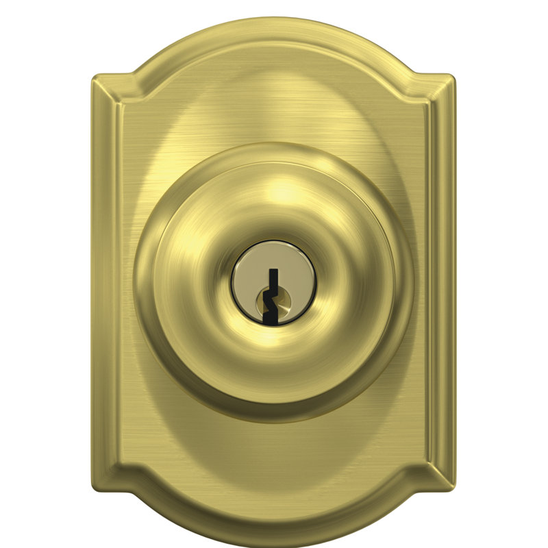 Georgian Knob with Camelot Trim Keyed Entry Lock, Satin Brass 