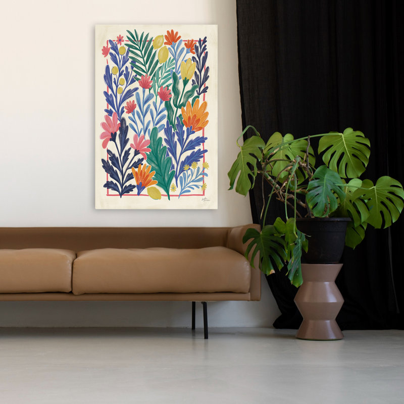 «Chypre III», art floral d'agrumes bleu baies, H 48 po x l 32 po