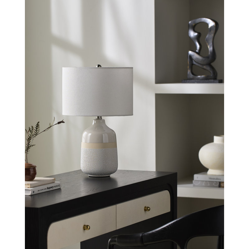 Ceramic Table Lamp with Linen Drum Shade , 20" H x 14" W x 14" D