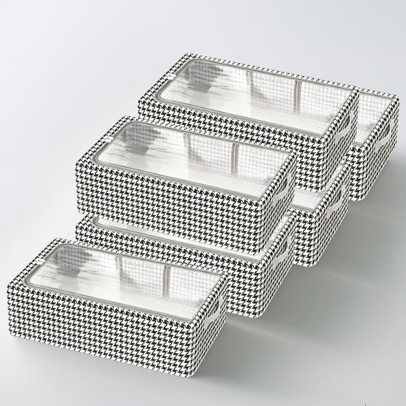 Boîte de rangement Thousand Bird Grid, 6 sacs de rangement à carreaux avec couvercle transparent, conception pliable robuste pour ranger les chaussures sous le lit, empilable et résistant à la moisissure