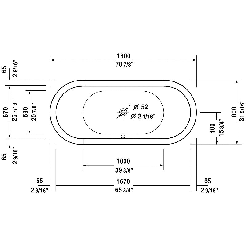 Starck 71" x 32" Drop in Soaking Bathtub