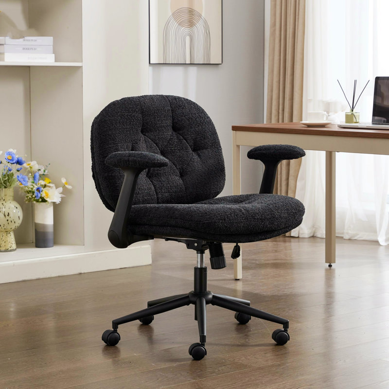 Cross-Leg Chair With Flip-Up Armrests, Casters, And Swivel Base Wide-Seat Swivel Chair With Adjustable Height Adjustable Makeup Chair Suitable For Home And Office Use Black