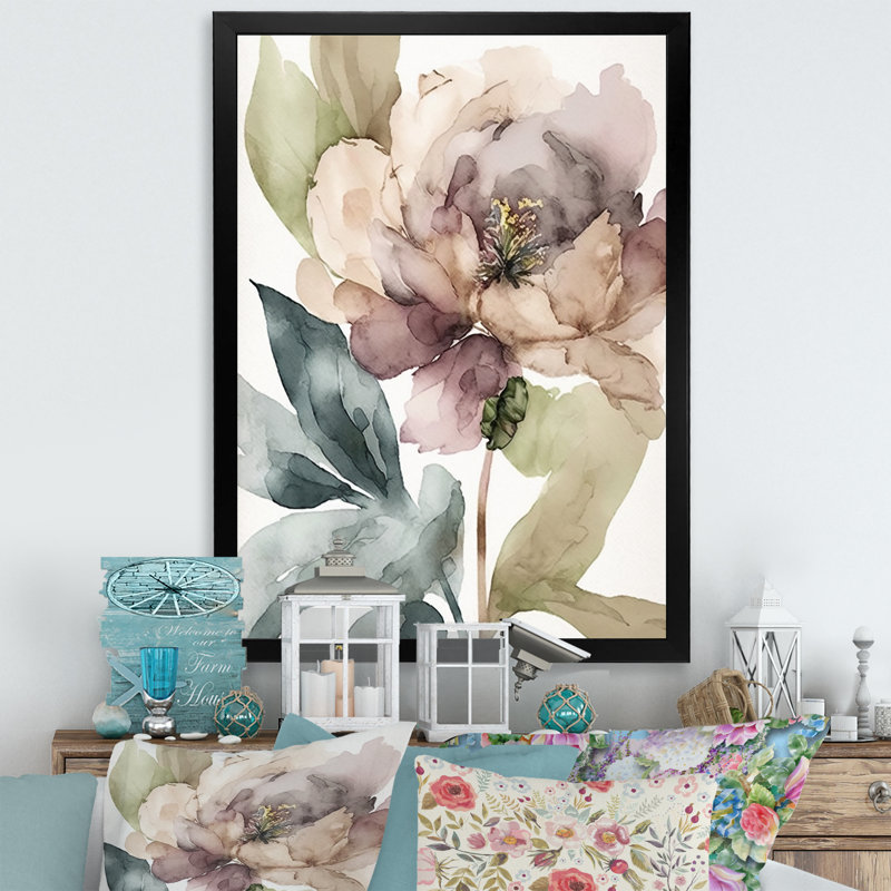«Blooming Peony in Grey Earth Tones II», reproduction sur toile, H 44 po x l 34 po x P 1,5 po, Toile avec cadre photo noir