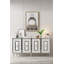 Console Adams avec option de fixation murale, blanc et argent, 59,1 po x 29,5 po x 12,6 po | 100% panneau de particules enduit de mélamine, épaisseur: 0,7 pouce | Conception géométrique, nombreuses tablettes pour un rangement élégant-120466141-120466143