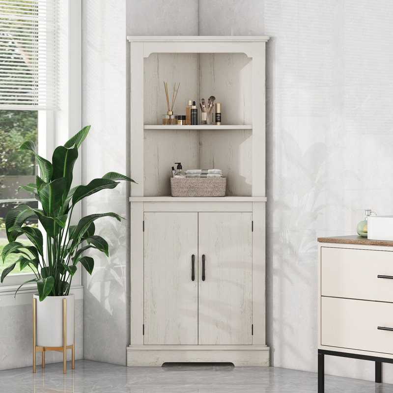 Tall Corner Cabinet With Doors For Living Room, Bathroom,Dining Room Or Kitchen, Beige