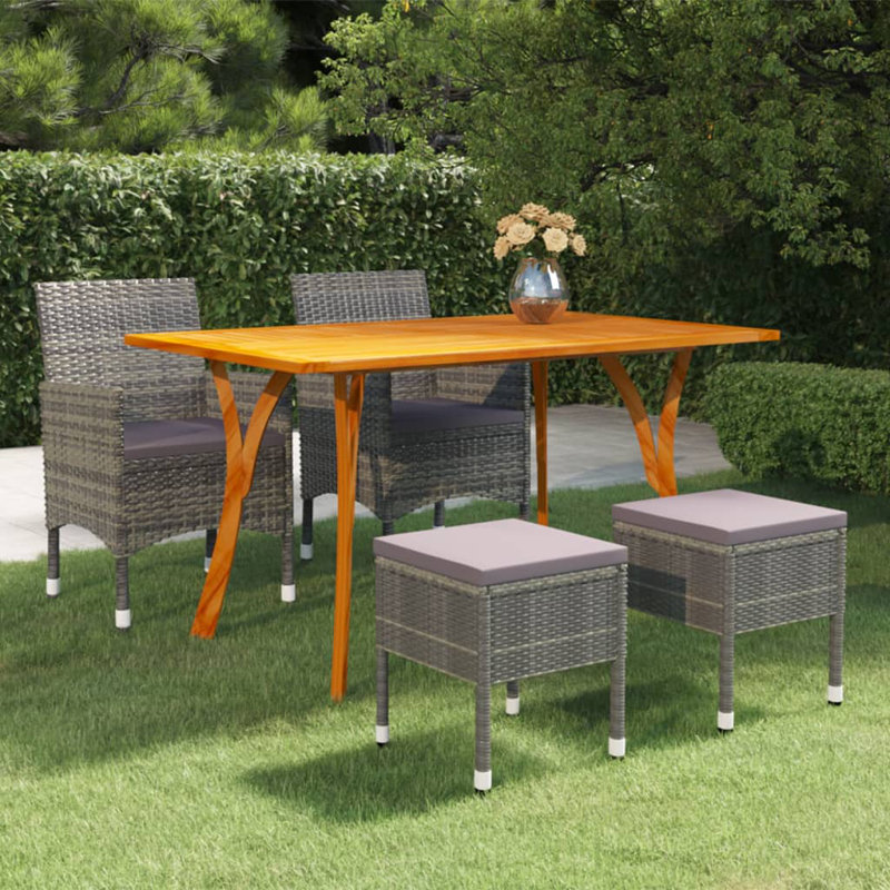  Dining Set Grey Solid Acacia Wood 5 Piece Sturdy Dining Set, Grey, Dark Grey
