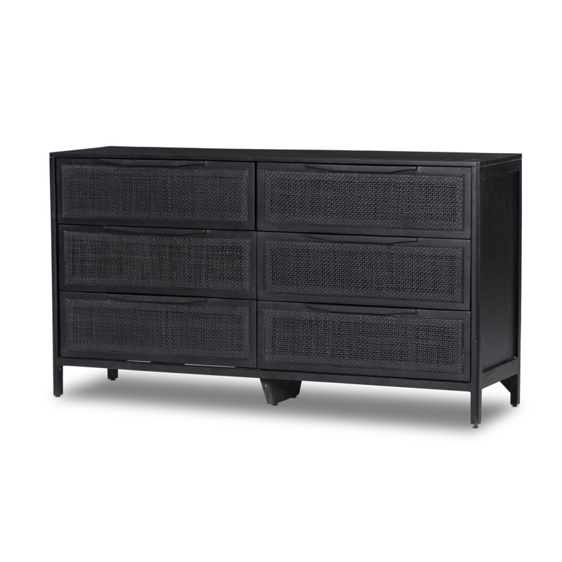 Sydney 6 Drawer Dresser, Black Wash/Black Cane