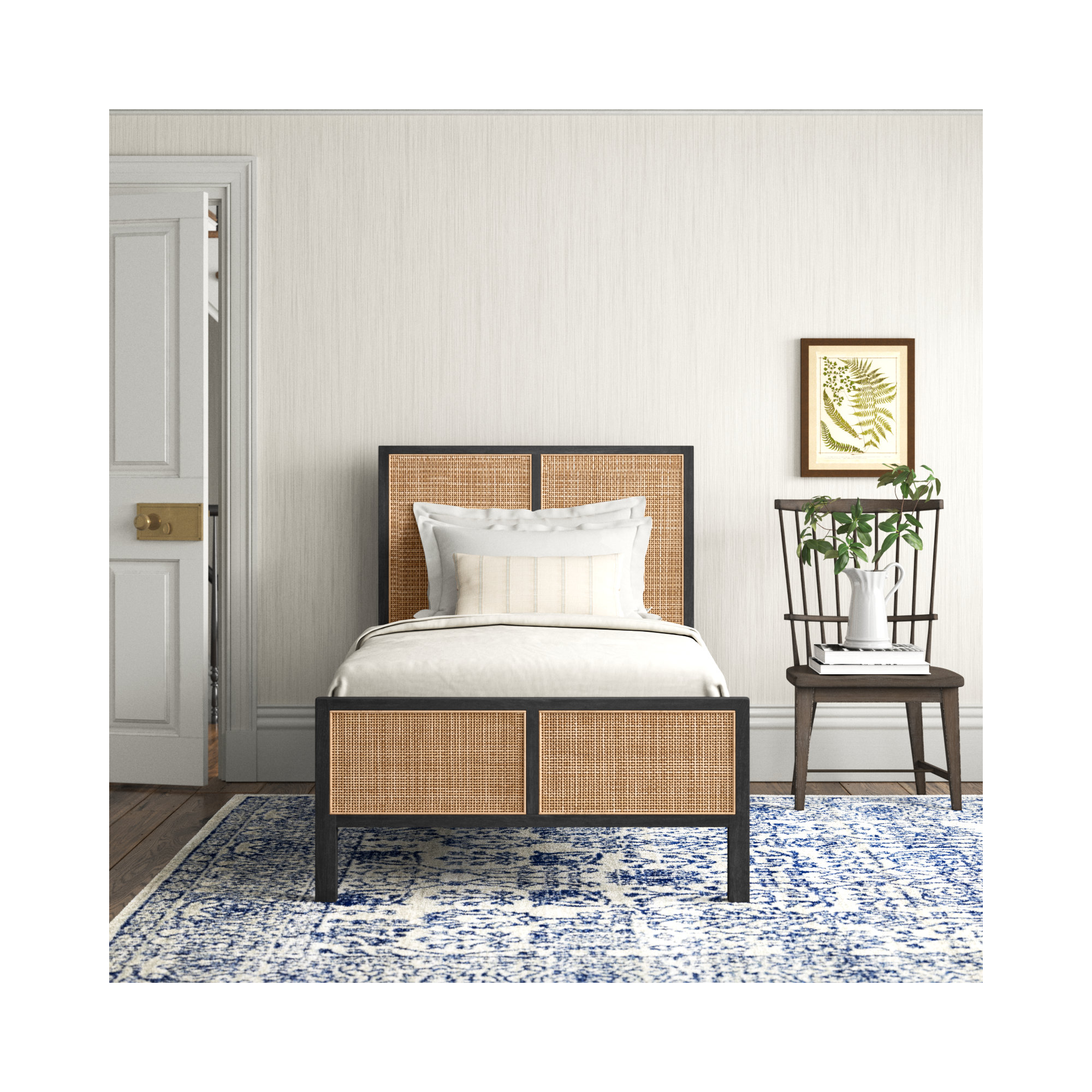 Nellie Cane Bed, Twin, Black Wash