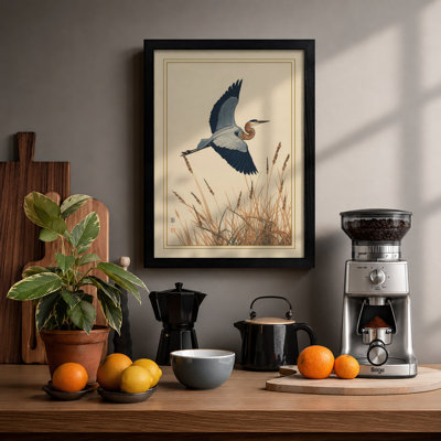 Heron in Flight Botanical - Framed Print