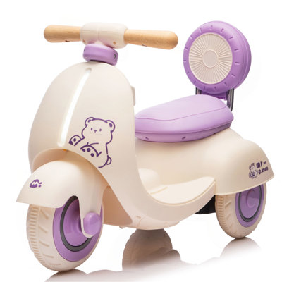 Moto électrique 12V pour enfants, scooter pour tout-petits avec contrôle des parents, conception stable à trois roues, poignée en bois spéciale, sortie plus lisse et démarrage et arrêt lents, plus adaptée pour les 1 à 3 ans du premier jouet de BABY.