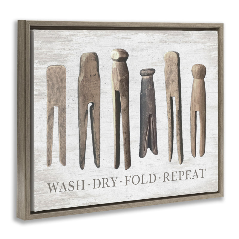 «Rustic Laundry phrase», art mural encadré sur toile flottante brune par lettré et doublé, Cadre flottant orme Montalcino