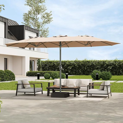 Grand parasol extérieur de 9 pi x 15 pi avec base incluse, parasol de patio extra large avec protection contre les rayons UV, parasol de cour et de piscine robuste avec 12 nervures pour le balcon du patio