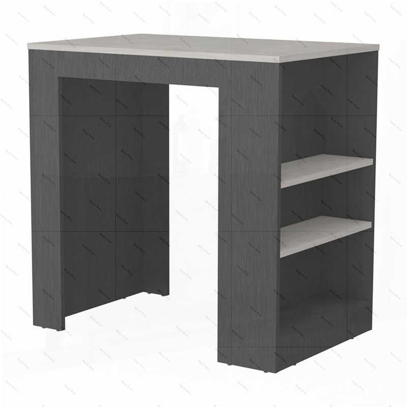 Harlan Kitchen Island, Counter Height Table Top with 3-Side Shelf, Black
