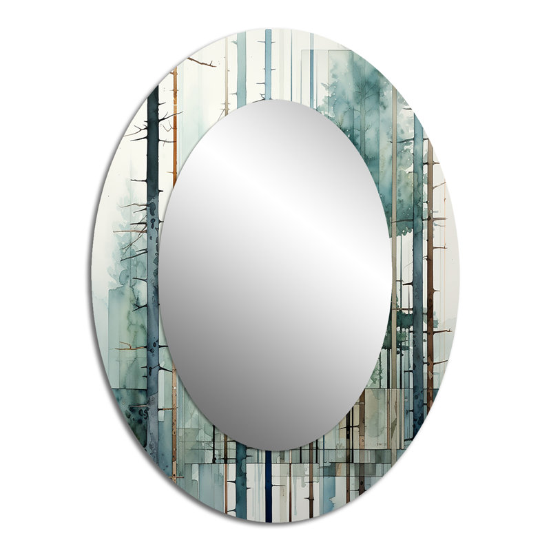 Redwood Tree Geometric Silence II - Miroir mural ovale traditionnel, 40 po x 30 po