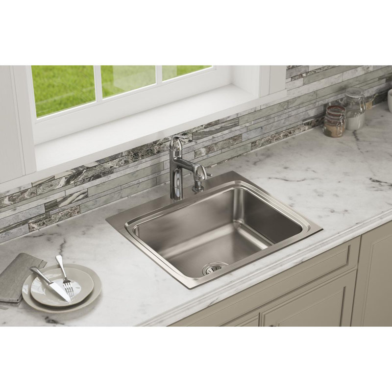 Lustertone 25" L x 22" W Drop-In Kitchen Sink, 0 hole
