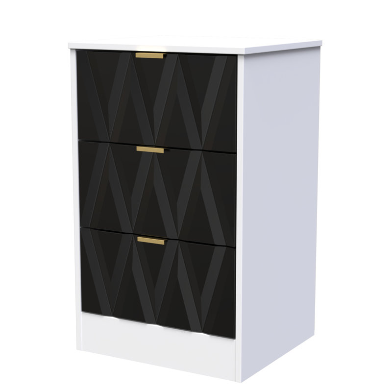 Las Vegas 45 cm W Bedside Table, Deep Black/White Matt