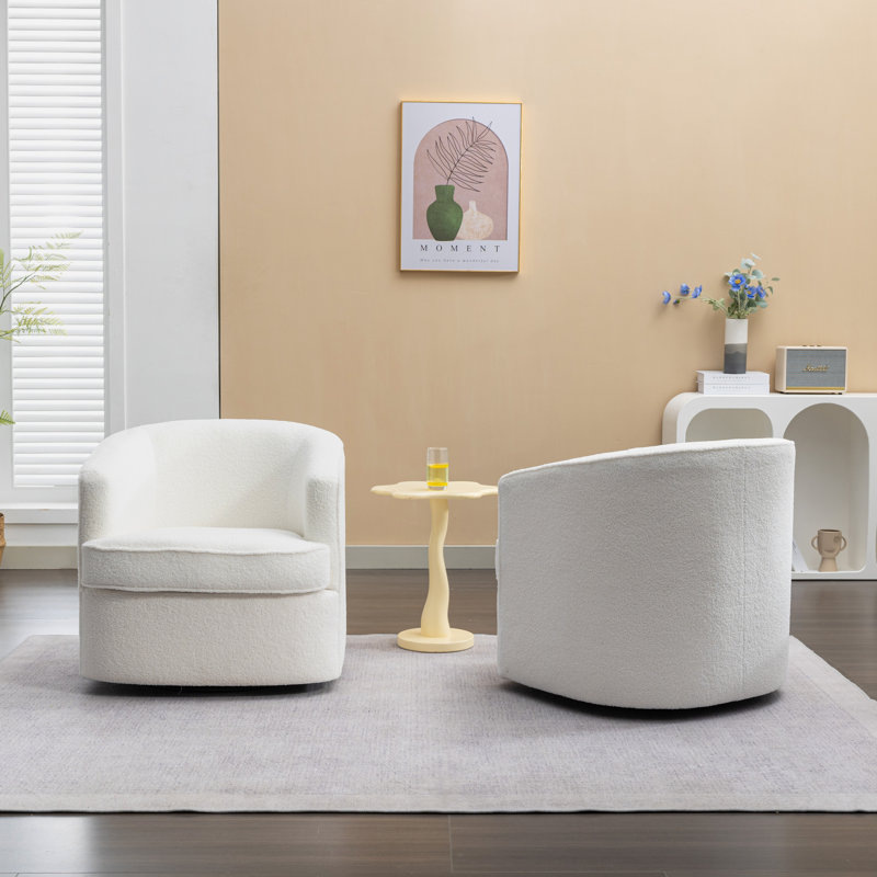 Fauteuil demi-tonneau pivotant rembourré, Polyester blanc