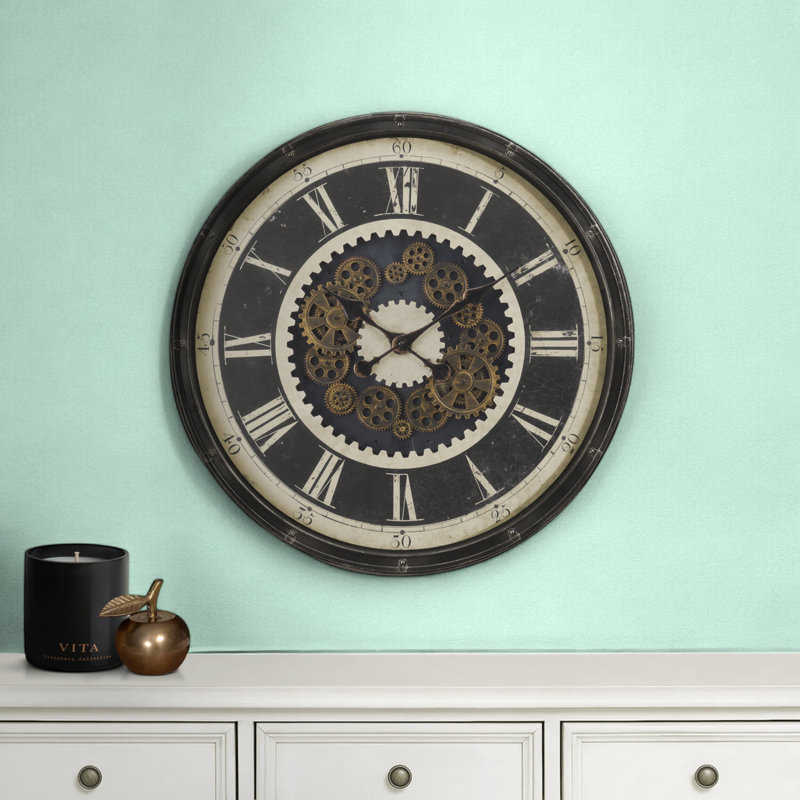 Horloge, 30 po, mécanisme d'engrenage, grande horloge murale, brun, transitionnel