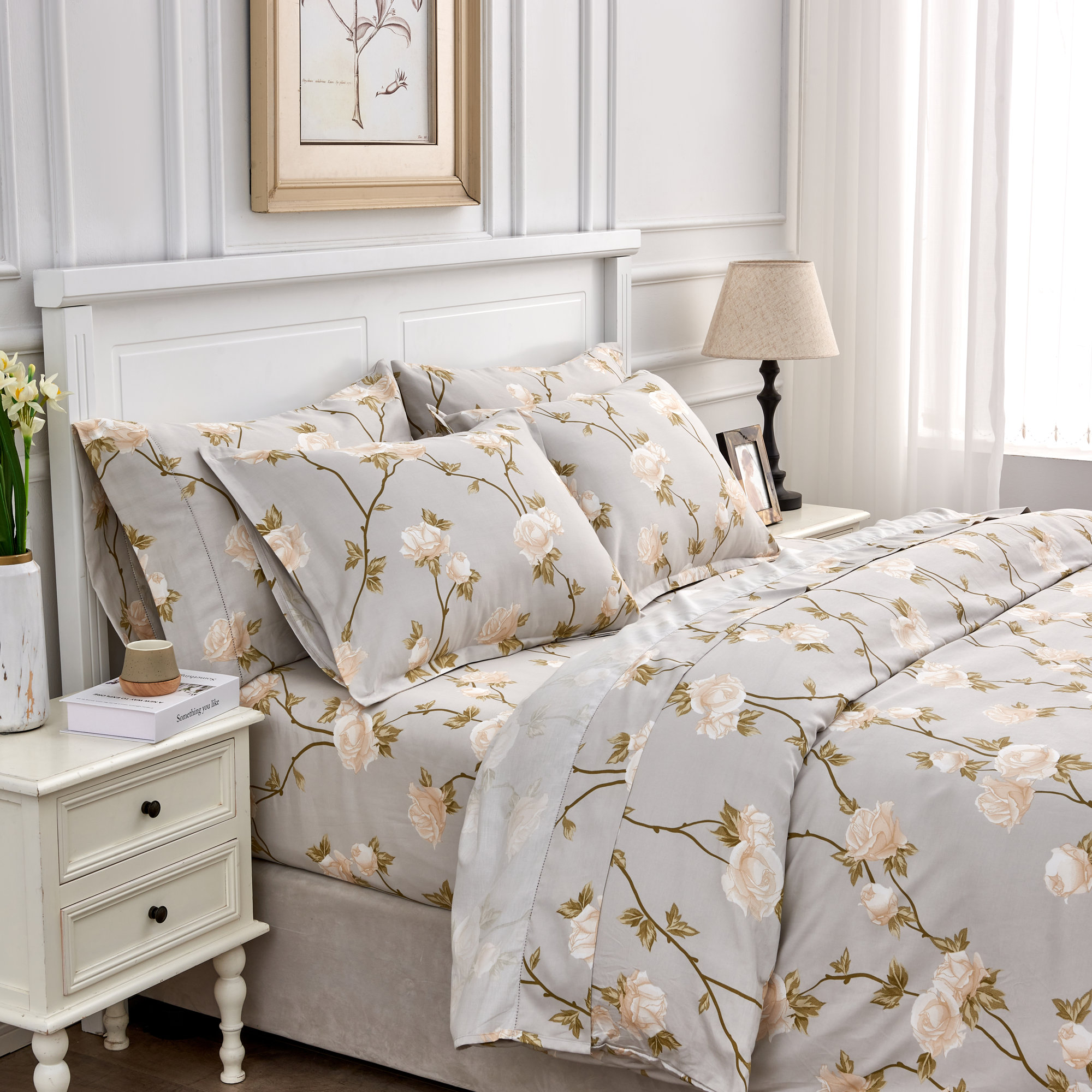 Auren Sateen Duvet Cover Set, Queen Duvet Cover + 2 Standard Sham