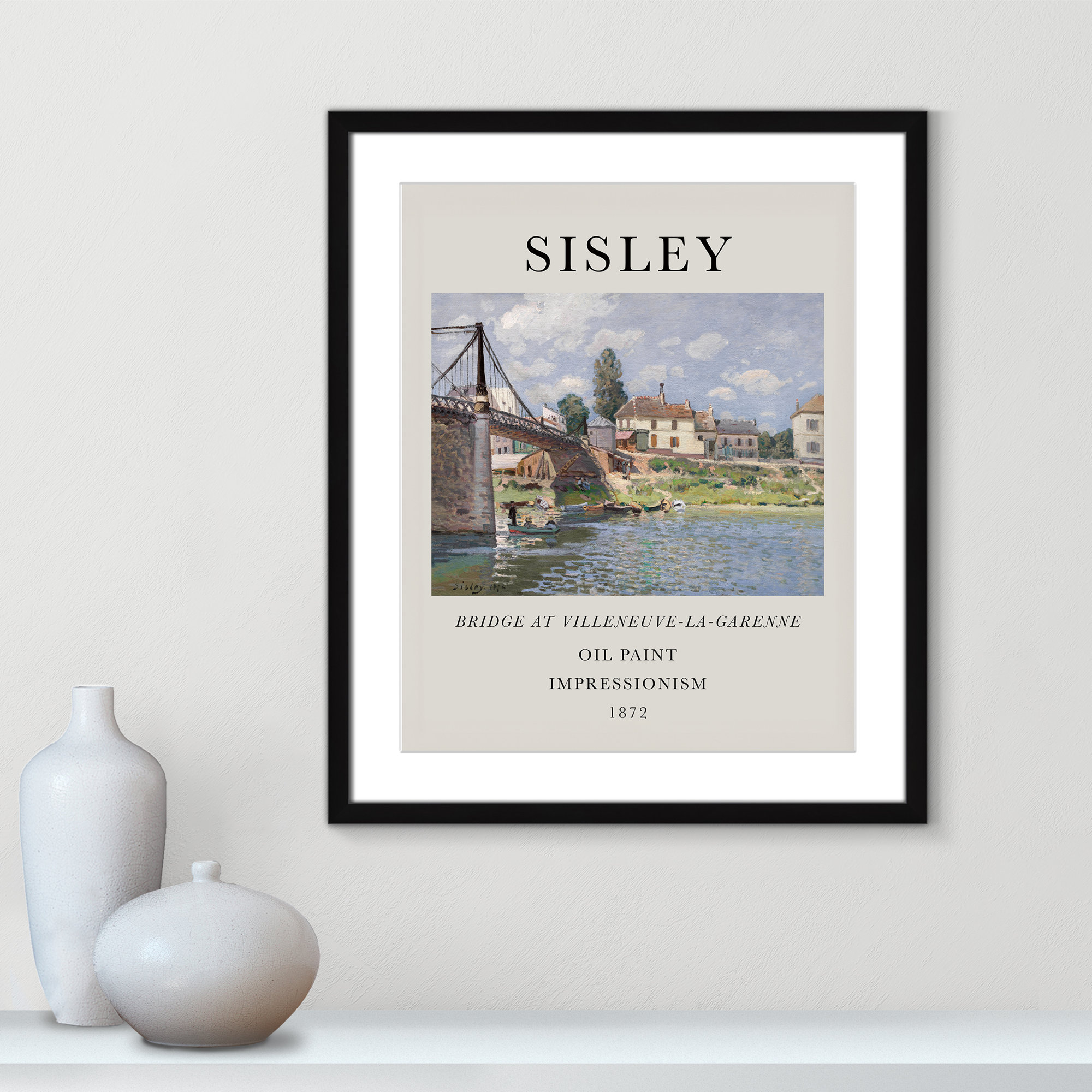 Old Masters Collection " The Bridge At Villeneuve " by Alfred Sisley, 25.5" H x 21.5" W x 1.25" D, Yes