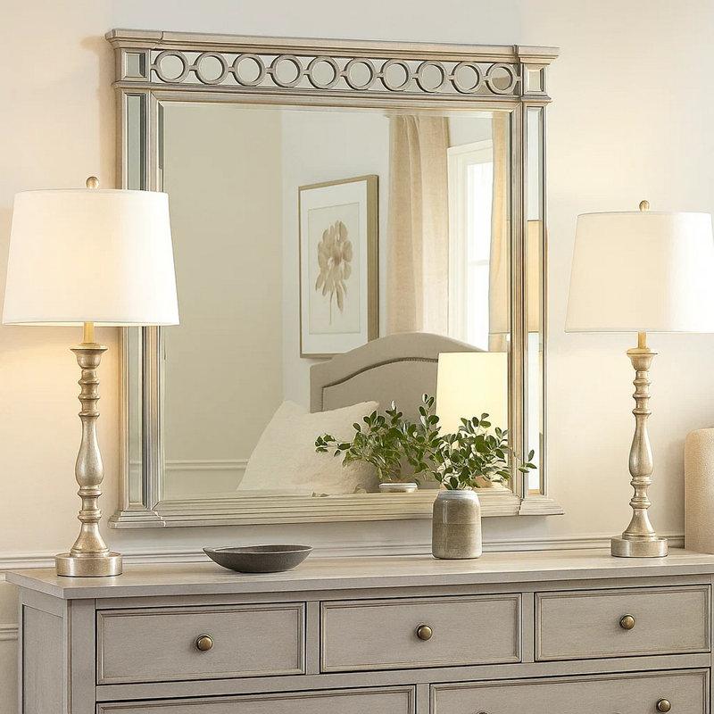 Miroir de commode biseauté en bois Shultis