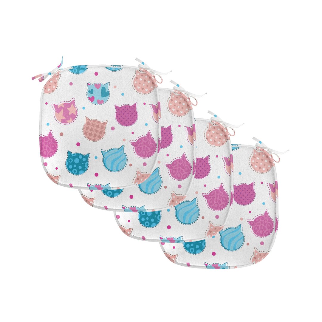 Kissen mit Riemen für Küchensitze, Patterned Kitten Heads, Fuchsia und Blau