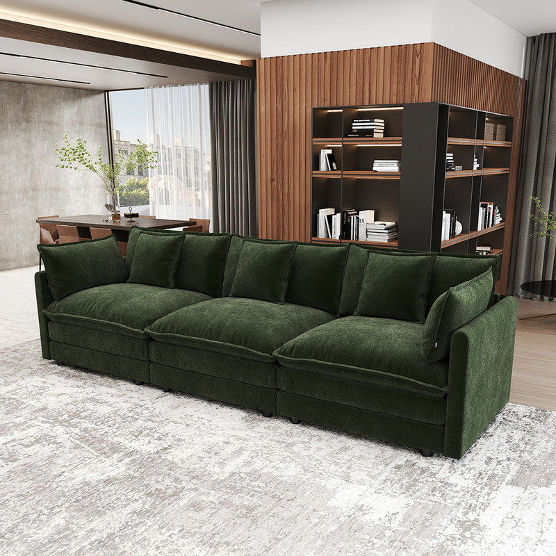 111.5'' Modern Minimalist Style Chenille 3-Seat Sofas, Green