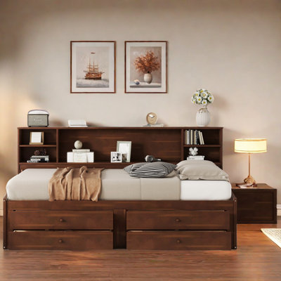 Devetta  Daybed With Built-in Storage Shelves, 4 Drawers And 2 Cabinets by Lark Manor