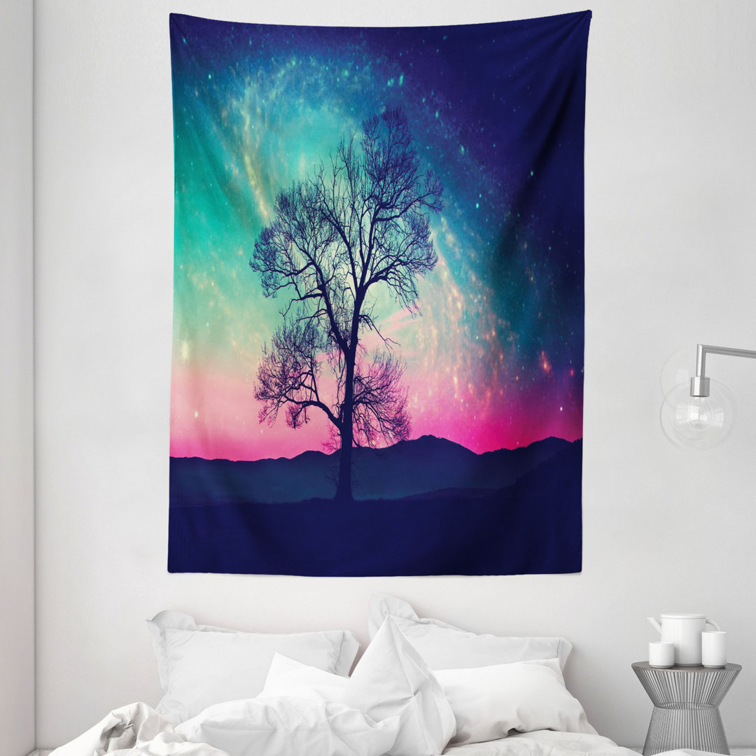 Wandbehang Vibrant Stars Raum kosmischer einsamer Baum Aurora Borealis