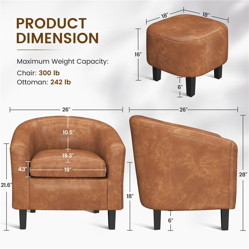 Fauteuil demi-tonneau avec repose-pieds Andina, Brun