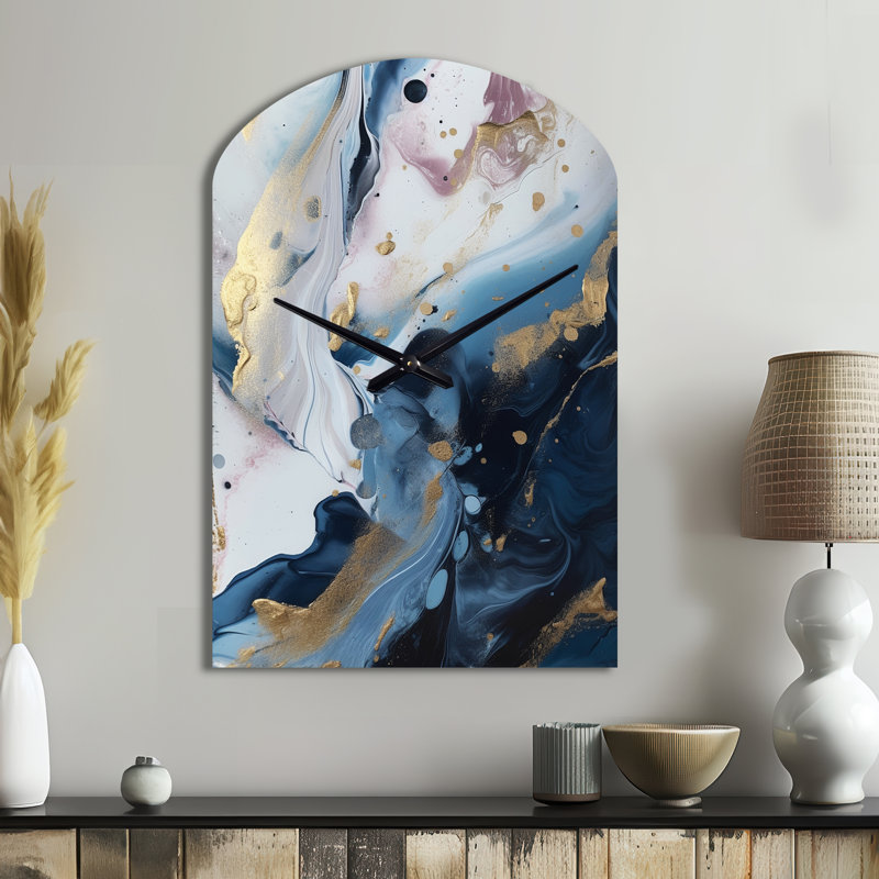 Blue And White Enigmatic Stones II - Arch Shape Large Blue Wall Clock Sculpture, Moyenne